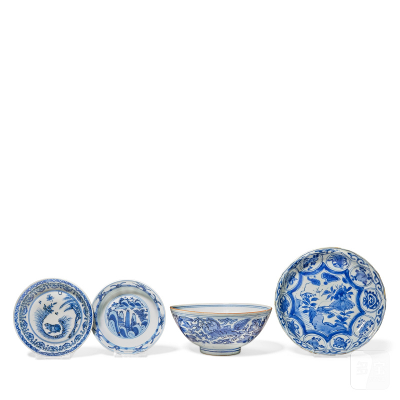 明晚期 青花瓷一組四件 | A GROUP OF BLUE AND WHITE WARES